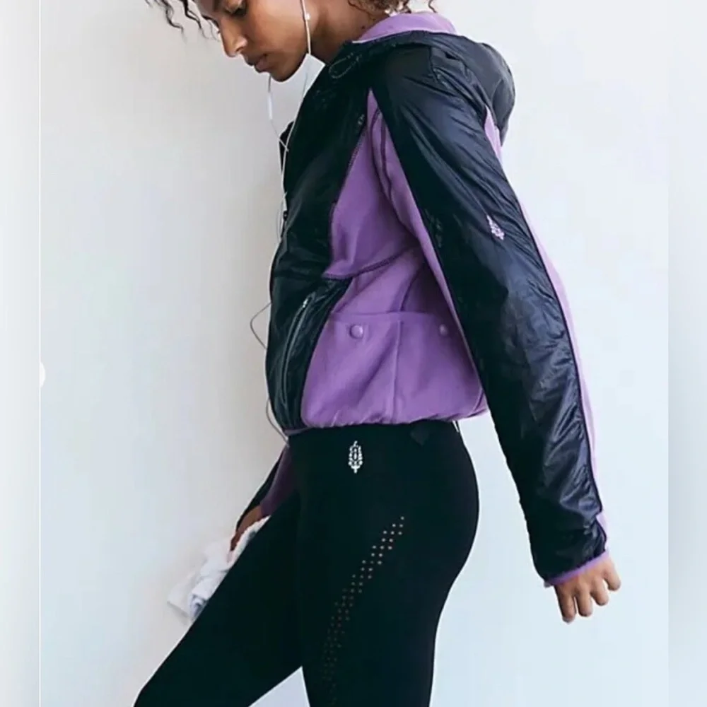 NWT Free People Go The Distance Fleece Jacket in Red Violet/Black Combo